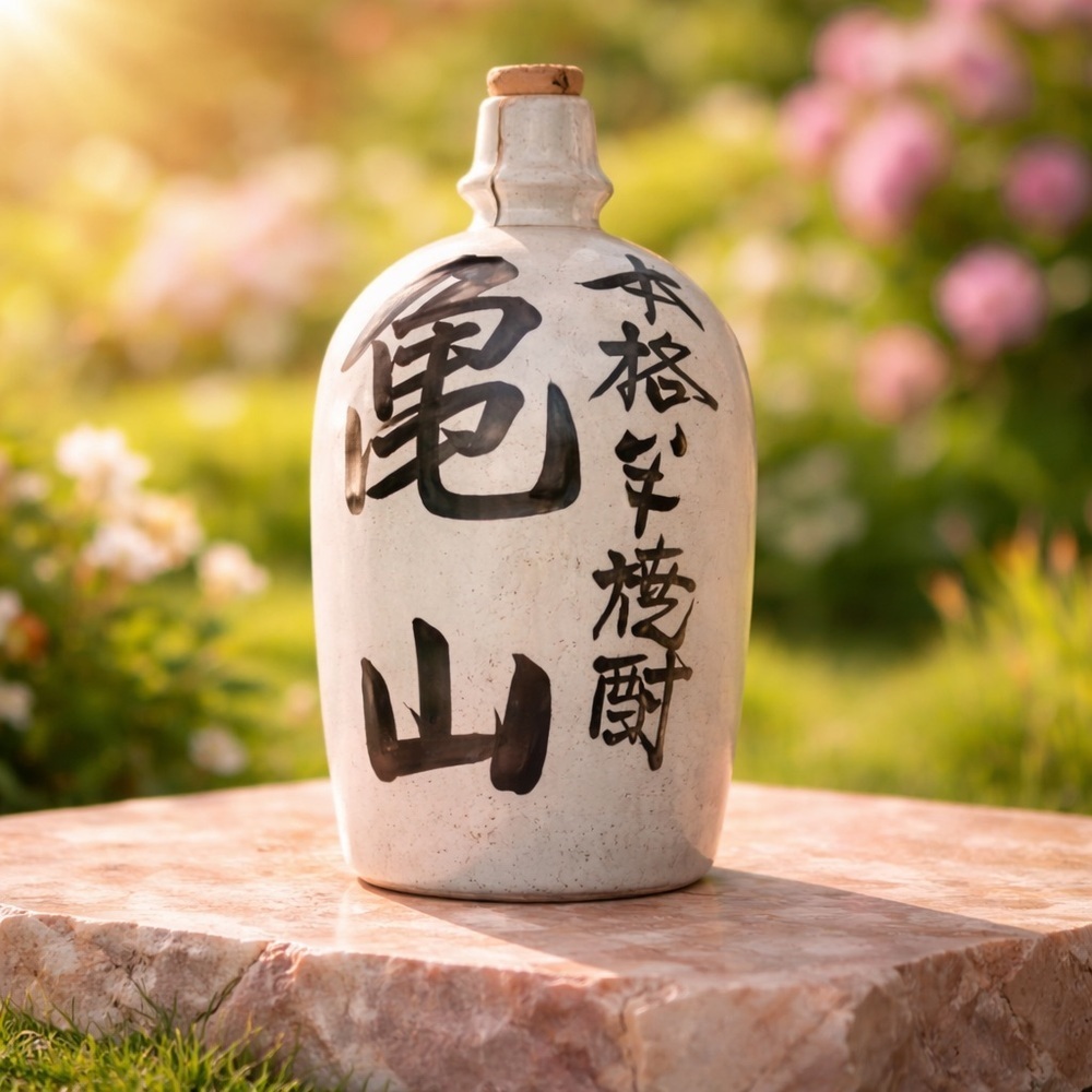 Kameyama Japanese Shochu Bottle Ceramic Vintage